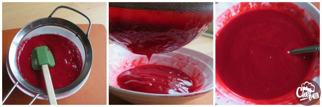 preparing the raspberry sauce