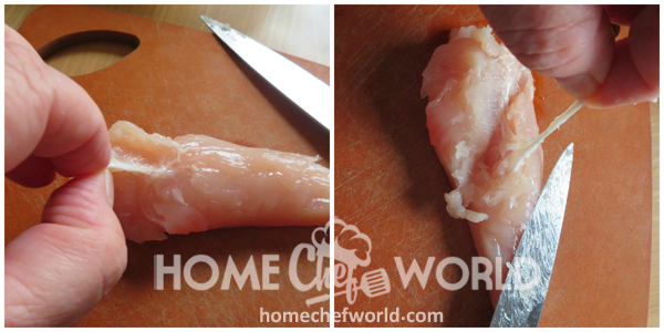 Removing Tendon from Chicken for Sweet & Sour Chicken Wraps Recipe