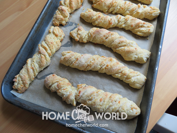 Twisted Pizza Breadsticks Out of Oven