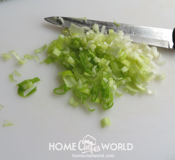Chopping the Spring Onions for Cheese Quesadilla