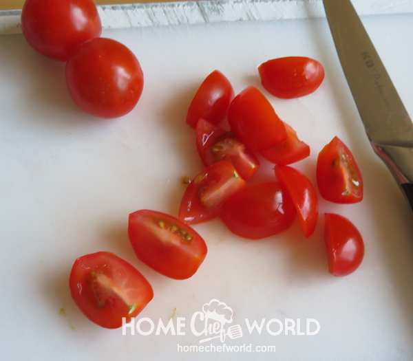 Quartering Tomatoes for Avocado Guacamole Recipe