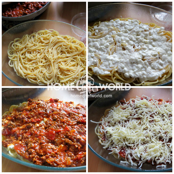 Creating Layers for Baked Spaghetti Recipe