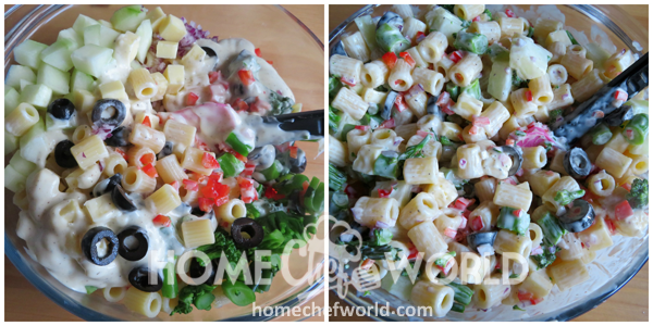 Mixing Things Together for the Creamy Pasta Salad Recipe