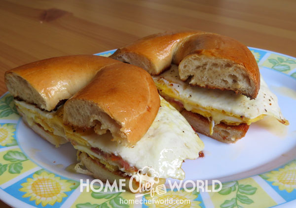 Bagel Breakfast Sandwiches Cut in Half